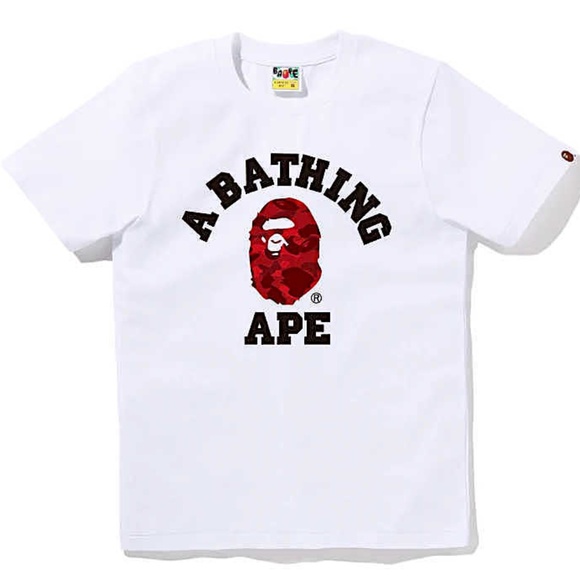 BAPE Tee - NEW A BATHING APE White & Red Camo College T-Shirt Unisex - Picture 6 of 12